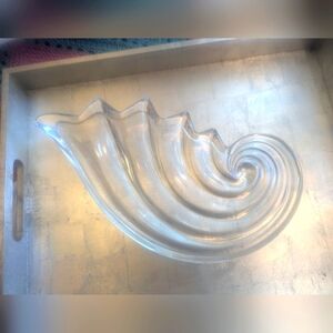 Mikasa Vintage Glass Art Clear Glass Shell Dish 12"x 6" Gorgeous Statement